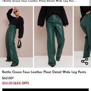 PLT Green Wide Leg Faux Leather Pants